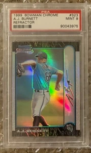 1999 BOWMAN CHROME MARLINS YANKEE AJ Burnett ROOKIE RC REFRACTOR #323 PSA MINT 9 - Picture 1 of 2