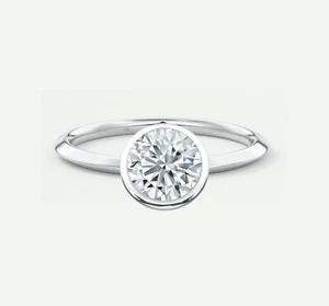 IGI F/VS 3 Ct Round Cut Lab Created Grown Diamond Real 14K White Gold Bezel Ring - Picture 1 of 5