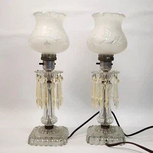 Vintage Paar Boudoir Stubenlampen Acryl Prismen mattierte Schirme - sehr guter Zustand - Bild 1 von 10