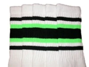 19” MID CALF WHITE tube socks with BLACK/NEON GREEN stripes style 4 (19-84) - Picture 1 of 1