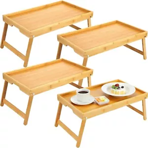 4 Pack Bamboo Bed Tray Breakfast Serving Table Laptop Desk with Foldable Legs - Picture 1 of 3