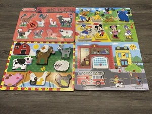 Melissa And Doug 4 Puzzle Lot New And Used Disney Mickey Mouse Farm Fire Truck - Picture 1 of 7