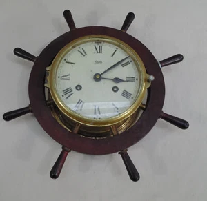 Vintage Schatz Germany Schiffsrad Uhr Glocke Schlüssel fehlt funktioniert - Bild 1 von 4