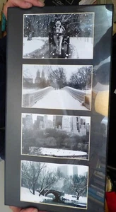 4 Framed Photos New York City Winter Scenes Central Park Bridges Skaters Horse - Picture 1 of 4