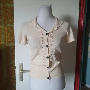 Preppy Beige Cardigan, 100% Baumwolle, Nude Weich Top, Vintage Topshop, Größe 36 - Bild 1 von 10