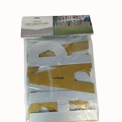 Kit de letreros metálicos de patio de feliz cumpleaños dorado y plateado de 12 pulgadas de alto Foto 1 de 4