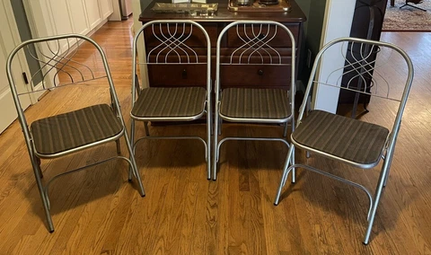 Set of 4 Vintage Mid Century Modern Aluminum Folding Chairs / Card Table Chairs Cover