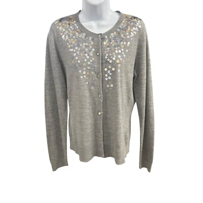 Cárdigan suéter de lentejuelas New York & Company tejido brillante gris talla L* Foto 1 de 4