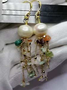 24ct gold Ver. 925 Cultured Freshwater Pearl Earrings Semi-precious Gemstone 939 - Picture 1 of 20