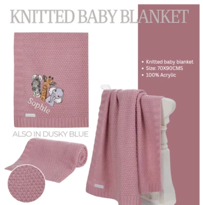 Baby Boys Knitted Blanket  3 SAFARI Rose Gold  Newborn Toddler Pram Cot - Image 1 of 3