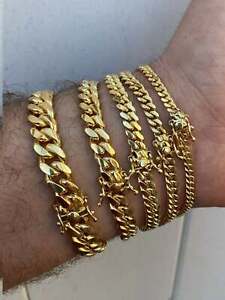 Miami Cuban Link Bracelet Solid 925 Sterling Silver 14k Gold Box Clasp 4-10mm