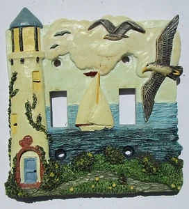 USED Nautical Themed Decorative Double Rocker Light Switch Cover Plate - Picture 1 of 2