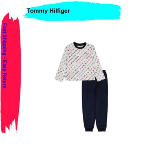 Tommy Hilfiger Boys 2 Piece Pajama Set Long Sleeve, White/Navy , Size L 12/14 - Picture 1 of 1