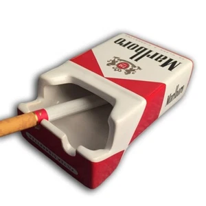 Marlboro Red Ceramic Ashtray Man Cave Decor Cigarette Tobacco Ash Tray Gift - Picture 1 of 4