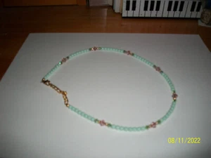Handmade Mint Green & Pink Beaded Choker Necklace - Picture 1 of 4