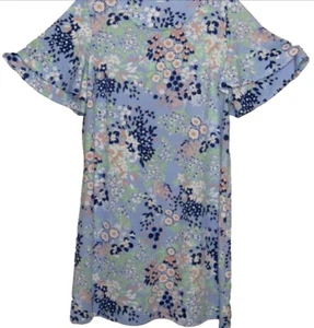 Kim Rogers Womens Dress Size 3X Blue Floral Print Double Flutter Sleeves Stretch - Picture 1 of 18