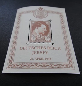 Alemania Nazi 1942 Estampillas MNH Hoja JERSEY Adolf Hitler Esvástica Segunda Guerra Mundial Tercer Reich - Imagen 1 de 4