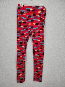 NEW LuLaRoe Kids Leggings Red/multicolor Rectangles Pattern Size One Size - Picture 1 of 7