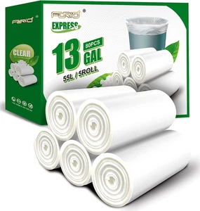 13 Gallon Clear Plastic Trash Bags - 80 Count, Tall Medium Can Liners, 5 Rolls - Picture 1 of 12