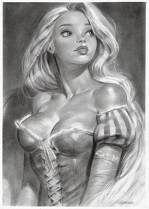 original drawing A4 94GV artwork pastel modern Disney girl Rapunzel - Picture 1 of 1