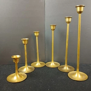Set of 6 Vintage Solid Brass Graduated Candle sticks Holders Wedding Regency - Picture 1 of 18