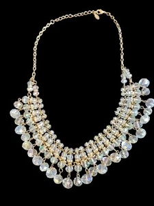 ALDO Gold Tone Statement Bib Necklace Clear Faceted Crystal Beads Multi Strand - Picture 1 of 9