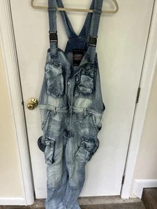 Mono de mezclilla para hombre grande con cremallera frontal y bolsillos cargo grandes - Imagen 1 de 6