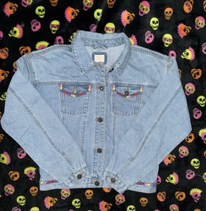 Forever 21 Girls Jean Jacket 13/14 Light Wash Trucker jacket Rainbow Trim - Picture 1 of 7
