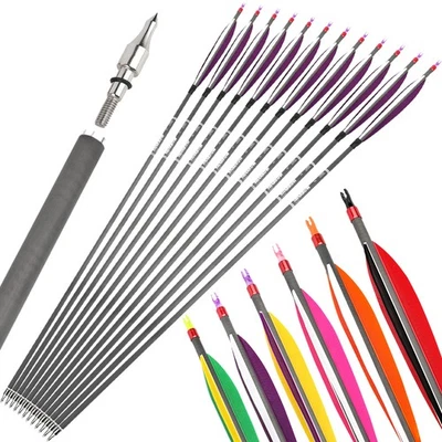 30" Carbon Arrows SP400 ID6.2mm 6" Turkey Feather Bow Hunt Archery Target Shoot - Image 1 of 4