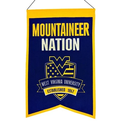 West Virginia University - Mountaineers Nation - 14x21 Wool Embroidered Banner - Image 1 of 4