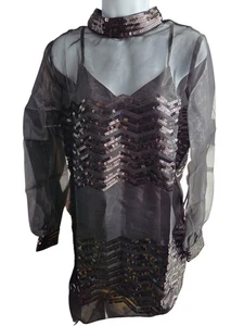 NWT ModCloth Black Sequin Sheer Dress Size M - Picture 1 of 4