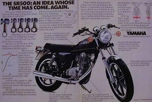 Anuncio de motocicleta Yamaha SR500 SR500 2 páginas 1978 una idea cuyo momento ha llegado otra vez - Imagen 1 de 1