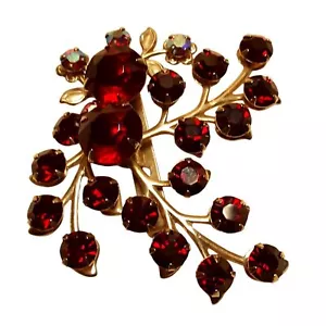 Spilla spilla ramo tono oro strass rosso vintage elegante gioiello floreale - Foto 1 di 6