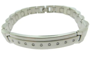  Men's Brushed and Polished Stainless Steel ID Genuine Diamond Bracelet 8.5 "  - Picture 1 of 6