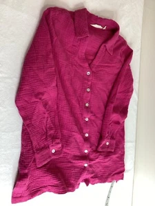 Soft Surroundings Pink Blouse M Pm Button Front Blouse Petite Seersucker Fushia - Picture 1 of 6