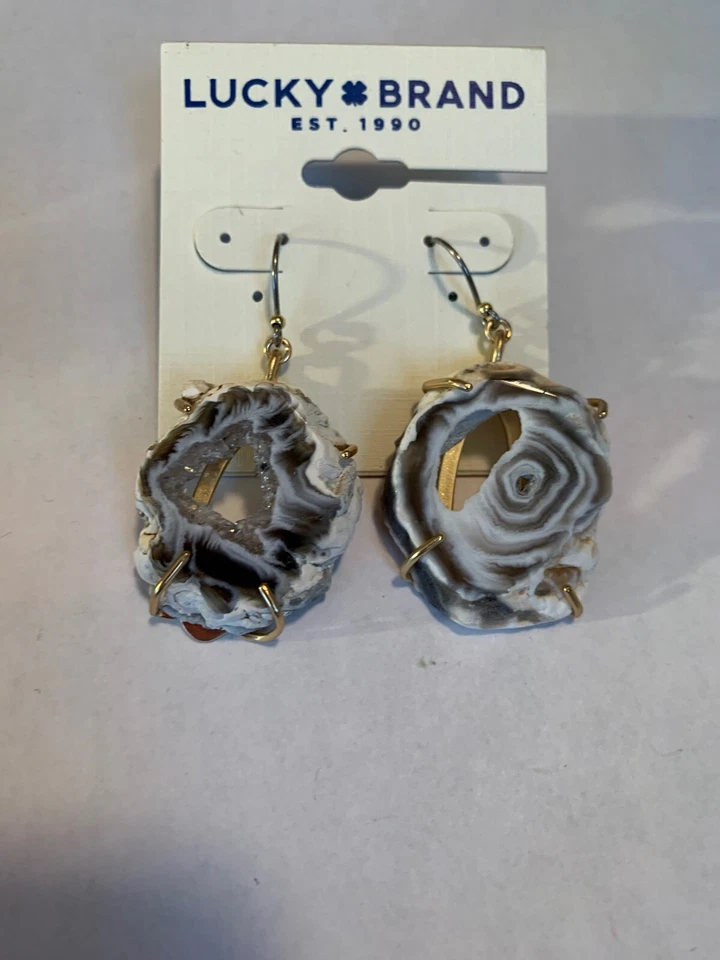 $45  Lucky Brand gold  white agate  drop  2"  earrings X9 - Image 1 of 4