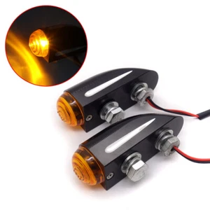 Black CNC Edge Cut Half Bullet Turn Signal Light For Cafe Racer Bobber Custom - Picture 1 of 9