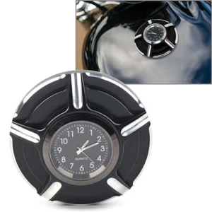 Motorcycle Billet Aluminum Gas Cap Fuel Tank Cover with Watch Fit Harley Black - Picture 1 of 8