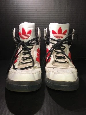 Vintage Adidas Size US 10 UK  9.5 white & red W/ Silver High tops 80'Tennis Shoe - Image 1 of 4