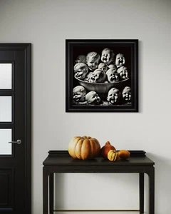 Black Framed Dolly Head Mix Horror Artwork Printed On Fabric - Picture 1 of 4