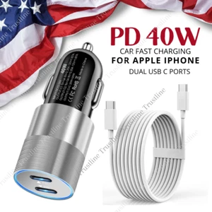 PD 40W Fast Car Charger USB C For iPhone 16 15 14 13 12 11 Type C Adapter Cable - Picture 1 of 17