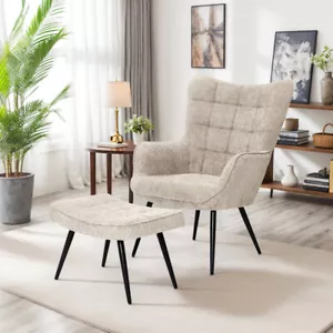 Luxus Relaxsessel Ohrensessel Fußhocker Rattansessel Korbsessel PolsterHellbraun - Bild 1 von 8