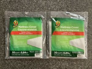 TWO (2) Duck Brand Clear Mattress Covers Twin, Full, Double 53in x 84in x 12in