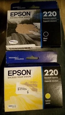 2 NEW Epson 220 Durabrite Ink Cartridges: 1 Black (T220120) & 1 Yellow (T220420) - Image 1 of 2