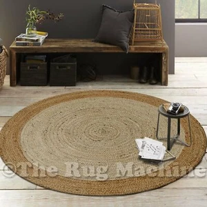 Bangle Beige Border Braided Natural Jute Round Floor Rug 100x100cm **NEW** - Photo 1/4