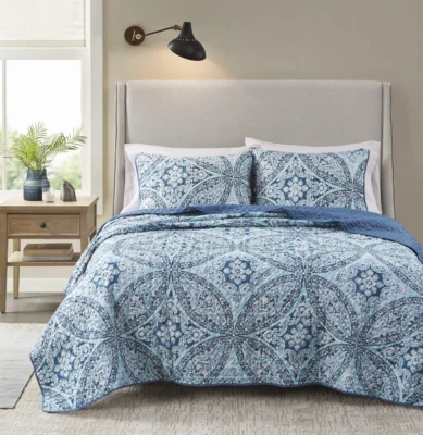 Juego de 3 edredón edredón medallón anillo de boda azul ropa de cama tamaño queen NUEVO Foto 1 de 4