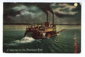 Steamer on the Mississippi River Postcard Moonlight View c1912 - Imagen 1 de 2
