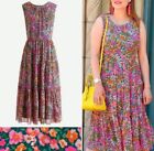 J Crew Tiered Midi Dress Micro Meadow Print Floral Pink Green Size Large