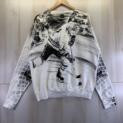 Sudadera de hockey vintage de los años 90 negra blanca envolvente gráfica para hombre XL estrella central EE. UU. Foto 1 de 4