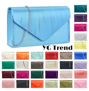 Women Pleated Satin Clutch Bag Evening Wedding Bridal Cocktail Party Prom Bag - Picture 1 of 24